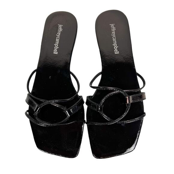 Jeffrey Campbell Black Patent Leather Square Toe Strappy Addison Sandals Size 6 - Picture 2 of 8